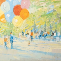 וו.ר.בארל, W.R. Barrel, (ארה"ב) - 'מוכר בלונים בפארק', שמן על בד, חתום