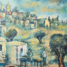 אלברט גולדמן, (Albert Goldman) - 'דמויות בלבן ליד באר' שמן על בד חתום