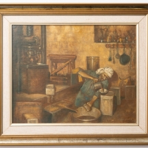 יורם לוקוב -' יוצק שמן זית ', שמן על בד צרפתי, חתום ומתוארך 1987