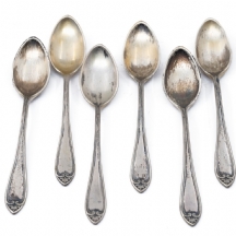 שש כפיות כסף, חתומים, עשויים כסף '800', משקל כולל: 115 גרם סה"כ