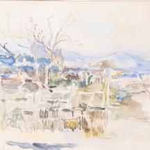 משה רוזנטליס, (1922-2008) - רישום עיפרון ואקוורל על נייר, 'נוף סורנטו'  חתום