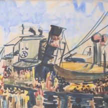 שמואל רעיוני, 'אוניית קיטור', אקוורל על נייר חתום ומתוארך 1948