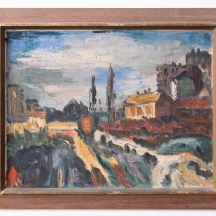 'בית ליד ברושים' -שמן על בד, חתום