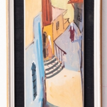 שאול אהלי (1922-2003) - 'שתי נשים בצפת', חתום  אקוורל על נייר מוצמד ללוח