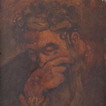 'פורטרט גבר עם יד על פיו' - שמן על לוח מוזניט