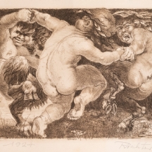 'הסאטירים' - תצריב עתיק, חתום RICHTER ומתוארך 1924 בעיפרון