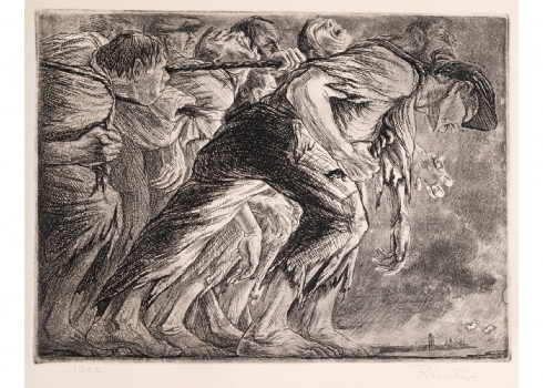 'פועלים' - תצריב עתיק, חתום RICHTER ומתוארך 1922 בעיפרון