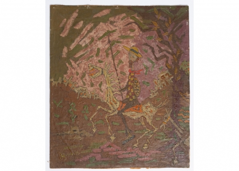 פטר הורוביץ (1922-2005)- דון קישוט וסנצ'ו פנסה, שמן על בד מוצמד לקרטון, חתום