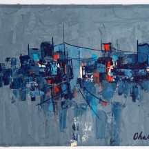 שאול אהלי (1922-2003) - 'עיר כחולה', גואש ושמן על נייר, חתום