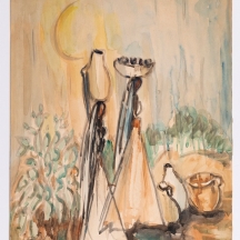 יוסף קוסונוגי (1908-1981) -אקריליק על נייר, 'סלים על הראש ', חתום