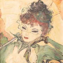 'אישה ושמשייה צהובה' - ציור שמן על בד, חתום