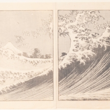 הגל הגדול (The Great Wave)- זוג עמודים מתוך הספר "Fufaku Kyakkei"