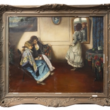 ציור הונגרי עתיק במסגרת נאה, שמן על בד, 1880-1920 בקירוב, חתום