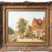 דניאל סברני, Daniel Szeberenyi, (הונגריה נ.1949)- 'נוף הולנדי', ציור שמן על לוח,