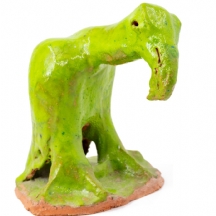 אורנה תומרקין (נ. 1959, ביתו של יגאל תומרקין) ציפור, פסל חימר מצופה גלזורה ירוקה