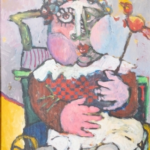 גרשון רנרט (1929-2009 Gershon Rennert)- 'ילדה וסוכריית ציפור' - שמן על לוח, חתום