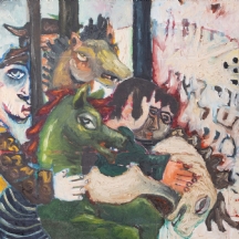 גרשון רנרט (Gershon Rennert) - 'דמויות בארווה עם סוסים ירוקים' - ציור גדול