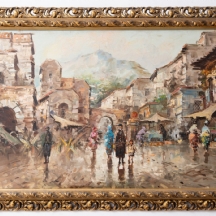 'דמויות בשוק' - ציור גדול, שמן על בד, חתום: אריאלי (Arieli) נתון במסגרת נאה