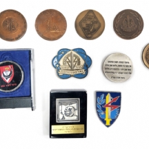 עשר מדליות וסמלים שונים עשויים מתכת