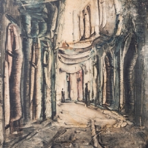 צבי רפאלי (Zvi Raphaely) 'דמויות בסימטה'- שמן על בד מוצמד ללוח