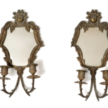 זוג מראות צרפתיות עתיקות, עשויות ברונזה ופליז, בנות יותר ממאה שנה