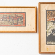 גד אלמליח - שני הדפסים על פי חיתוכי עץ או לינולאום