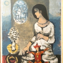 יעקב וכסלר (1912-1995) - אישה עם בובה של ארלקינו, ליטוגרפיה גדולה במיוחד
