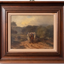 מוריץ דלפס (צייר גרמני, 1823-1906 Moritz Delfs) - 'חיילים על סוסים' - ציור עתיק