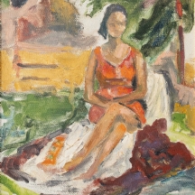 ריקה שווימר (1920-2014, Rika Schwimmer) - 'אישה יושבת' - ציור שמן על בד