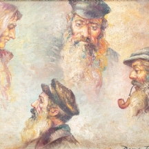 דניס רוביו (Denys Rubio) 'ארבעה יהודים' - ציור שמן על בד צרפתי, חתום