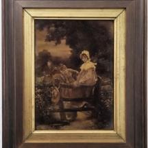 קריסטליום (crystoleum) אנגלי עתיק מהמאה ה-19 (ויקטוריאני), עשוי זכוכית וממוסגר