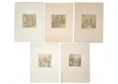 וילי הלשטיין (גרמניה, 1887-1923) 5 תצריבים עתיקים, חתומים ונושאים שם יצירה