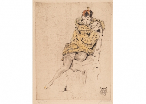 וילי הלשטיין (גרמניה, 1887-1923) - 'אישה יושבת', תצריב עתיק חתום בעיפרון