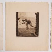 3 תצריבים עתיקים המתארים דמויות נשים, חלקם חתומים בעיפרון ונושאים שם יצירה