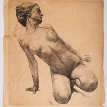 אריך וולפספלד (Erich Wolfsfeld, 1884-1956)- דמות עירומה כורעת, תצריב עתיק, חתום