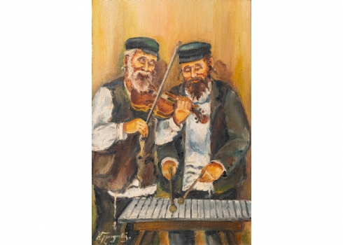 ויקטור מרגוליס (רוסיה, 1922-1984) - 'שני נגנים יהודים' - ציור שמן על בד