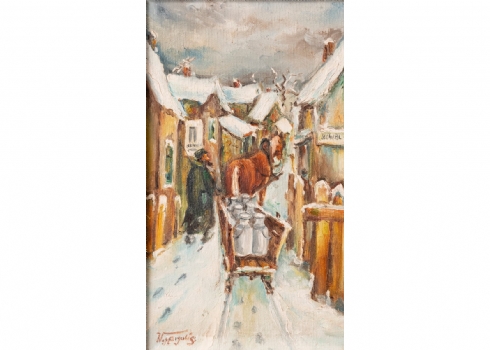 ויקטור מרגוליס (רוסיה, 1922-1984) - 'חלבן יהודי בעיירה' - ציור שמן על בד