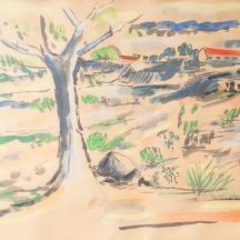 דוד הנדלר (1904-1984 ,David Hendler) - 'עץ על רקע קיבוץ'