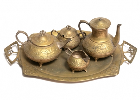 סט אר נובו (Art Nouveau) גרמני עתיק מתוצרת W.M.F עשוי מתכת מצופה כסף, חתום