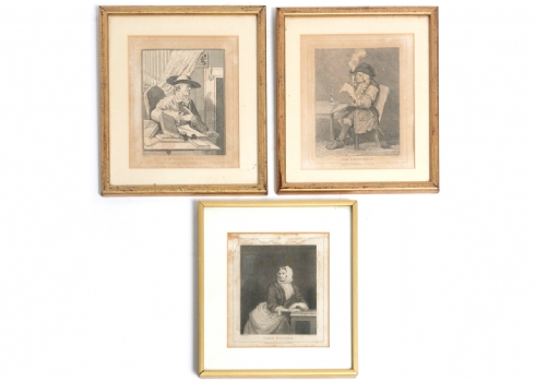 3 תחריטים עתיקים ממוסגרים מהמאה ה-19 (1807-1809) של התחריטאי תומאס קוק