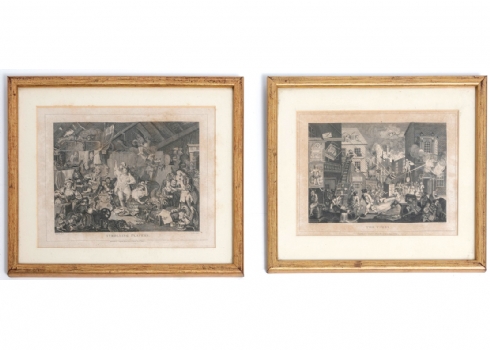 2 תחריטים עתיקים ממוסגרים מהמאה ה-19 (1806-1809) של התחריטאי תומאס קוק