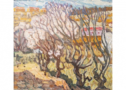 סמיון רוזנשטיין (1926-2006) - 'פריחה ורודה'  ציור שמן על בד, חתום