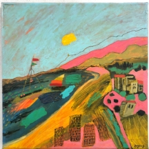 עודד פיינגרש (נ. 1938, Oded Feingersh) - אקריליק על בד, 'נוף כנרת', חתום