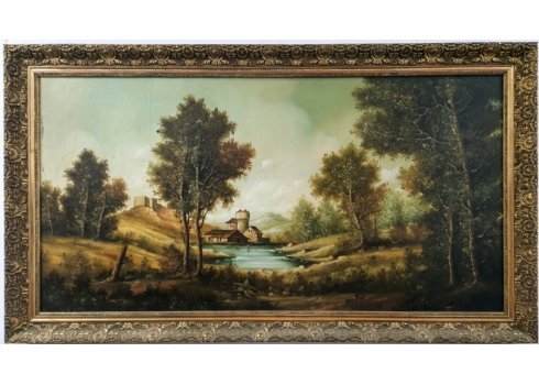 מבנה מעל נחל- שמן על בד, לא חתום