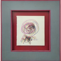 יעקוב אגם- רישום טושים צבעוניים על נייר, חתום