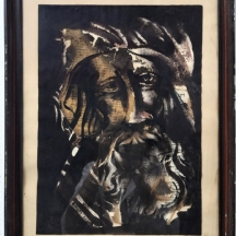 דמות יהודי - גואש וקולאג' חתום BRUM, ומתוארך 1977