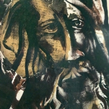 'דמות יהודי' - גואש וקולאג' חתום 'BRUM', ומתוארך 1977