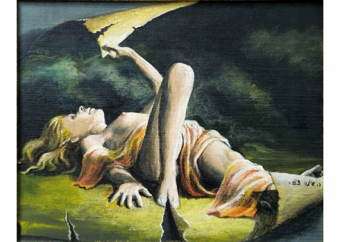 ראובן שילה - עירום אישה מקלפת, שמן על בד צרפתי, חתום ומתוארך 1983