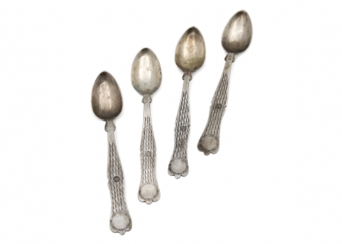 סט של ארבע כפיות טורקיות עות’מניות, עשויות כסף 800 וחתומות