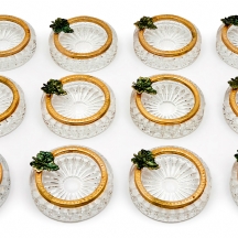 סט של 12 מאפרות אישיות מזכוכית קריסטל צרפתית עם עיטורי זהב